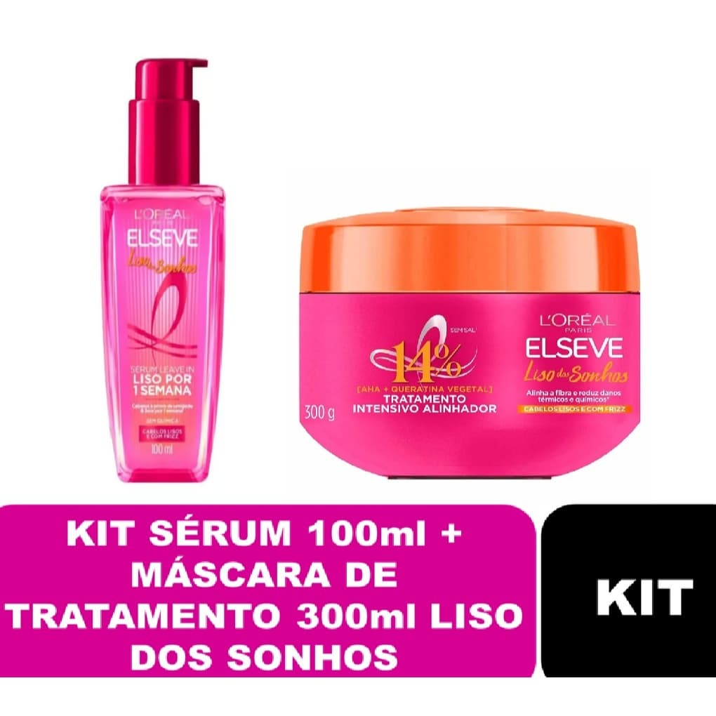 Kit 02 itens Sérum Elseve 100ml + Máscara de Tratamento 300g Elseve Liso dos Sonhos Super Alinhador