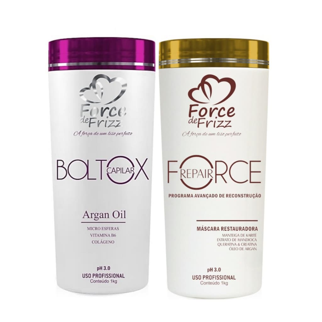Force Cosméticos Kit Capilar Profissional Boltox de Argan Oil 1kg + Máscara Restauradora 1kg