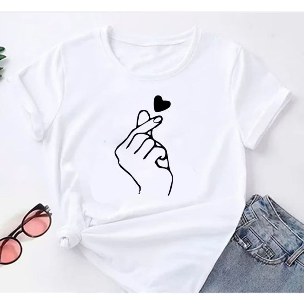 Blusa T-shirt Linda Estalos Coração Fofo Camiseta Feminina Camisa