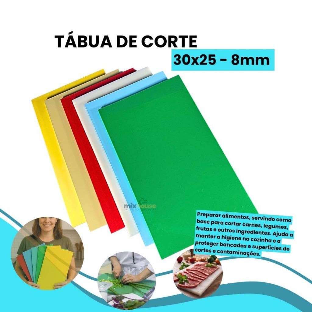 Tábua De Corte Profissional Polietileno 30x25 8MM  Antibacteriana Carnes Legumes Verduras