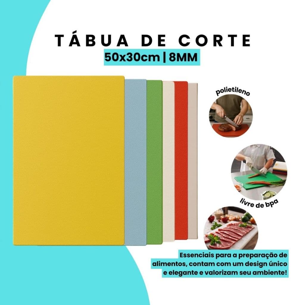 Tábua De Corte 50X30 8MM Profissional Polietileno Antibacteriana Carnes Legumes Verduras