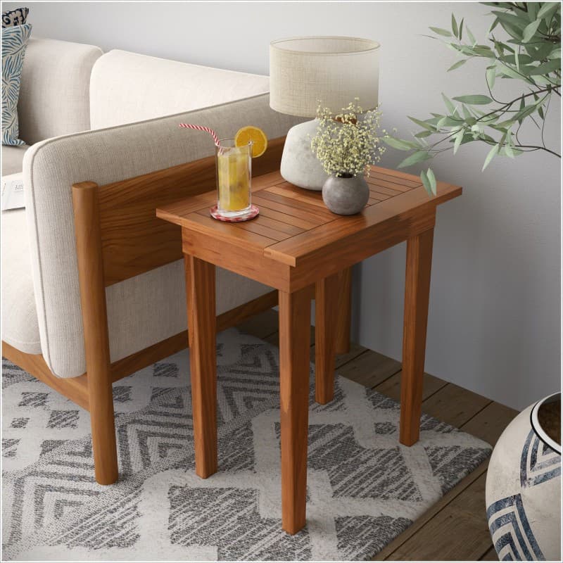 Mesa Lateral Rústica Sala Escritório Ripada Madeira Castanho 50x35 - Decora Móveis Online