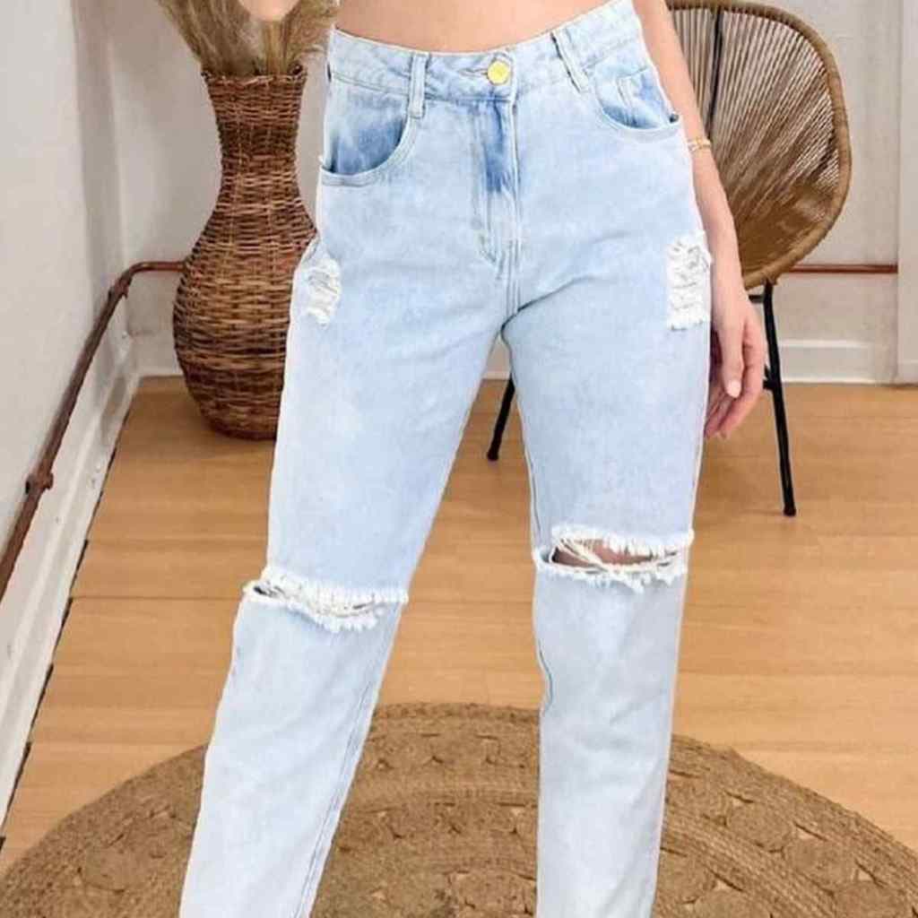Calça Mom Feminina Jeans Clara Destroyed