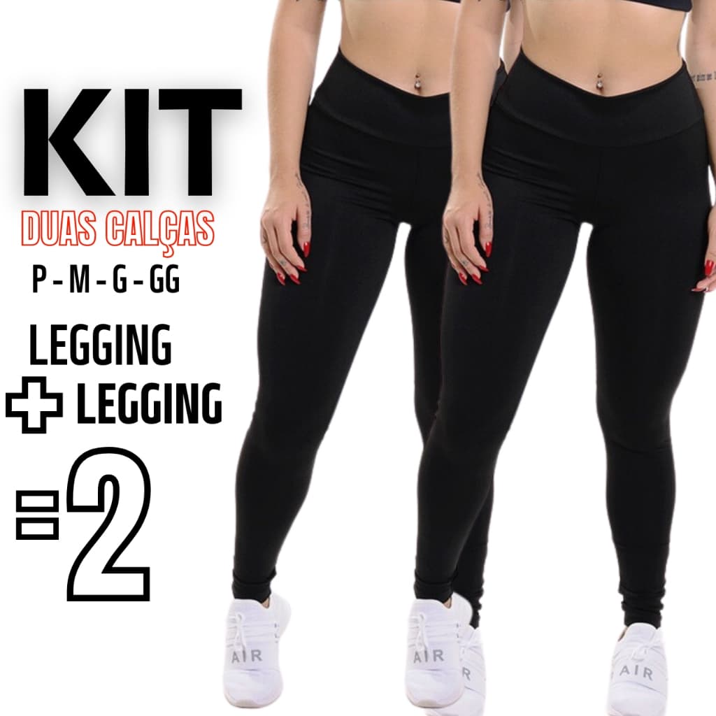 Kit C/ 02 Calça Legging Cintura Alta Levanta Bumbum Leg Suplex Felpado ( pelúcida)