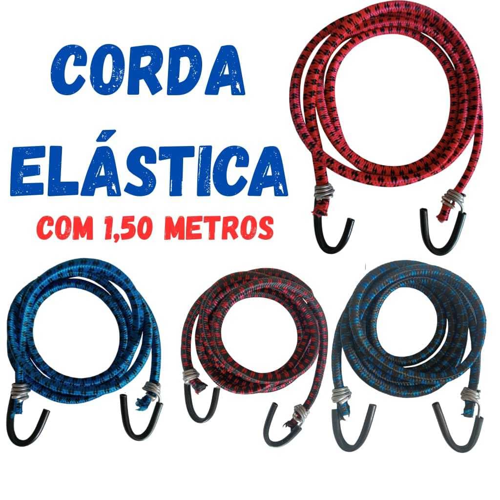 Corda Elástica Extensora para Moto com Ganchos Metal  1,5m x 10mm Cinta de Amarração unidade
