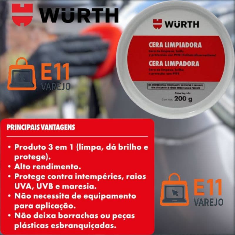 Cera Limpadora Alto Brilho Série Ouro 200g - Wurth