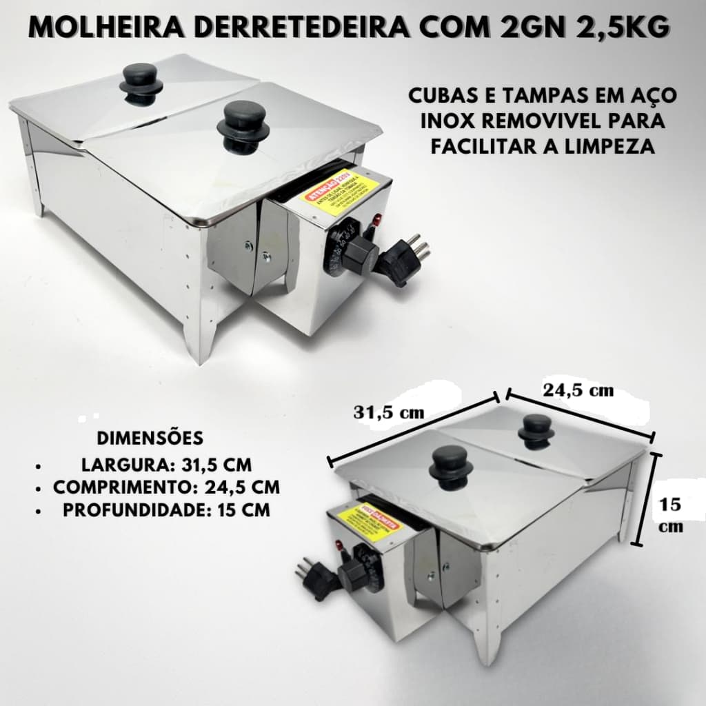 DERRETEDEIRA DE CHOCOLATE 5 KG 2 CUBAS 1/4X100 2,5 KG CADA 127 V