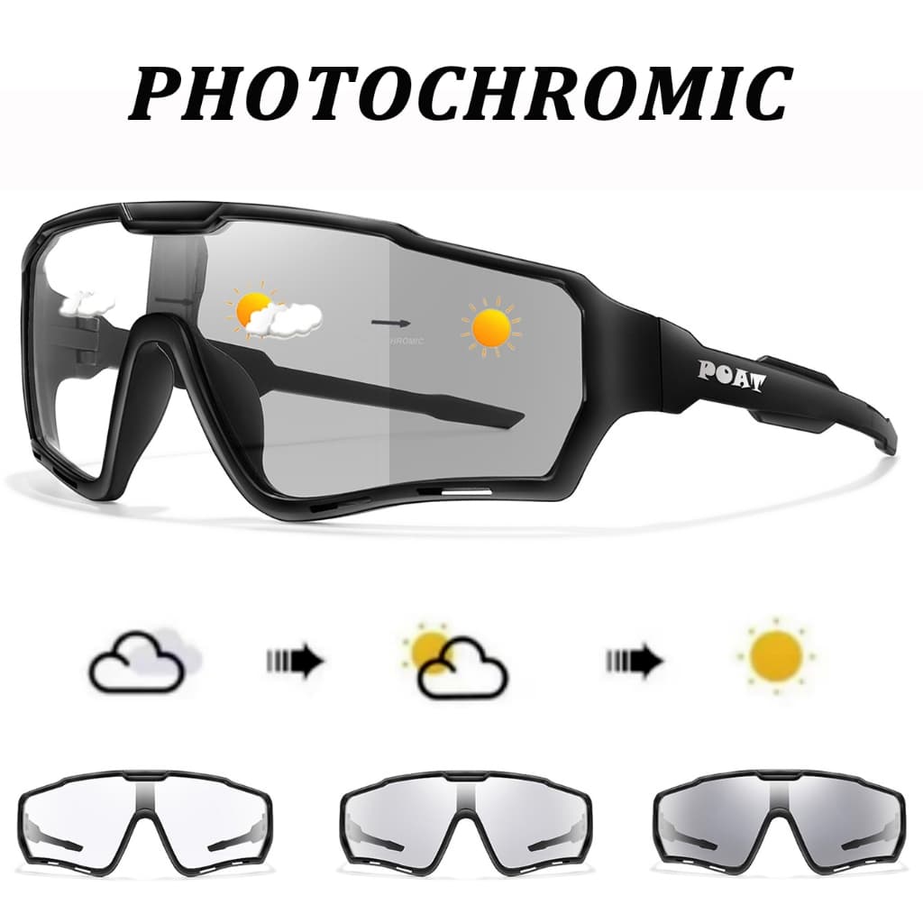 Óculos de ciclismo fotocromatico proteção UV400 para esportes ao ar livre e para corridas noturnas cor preto
