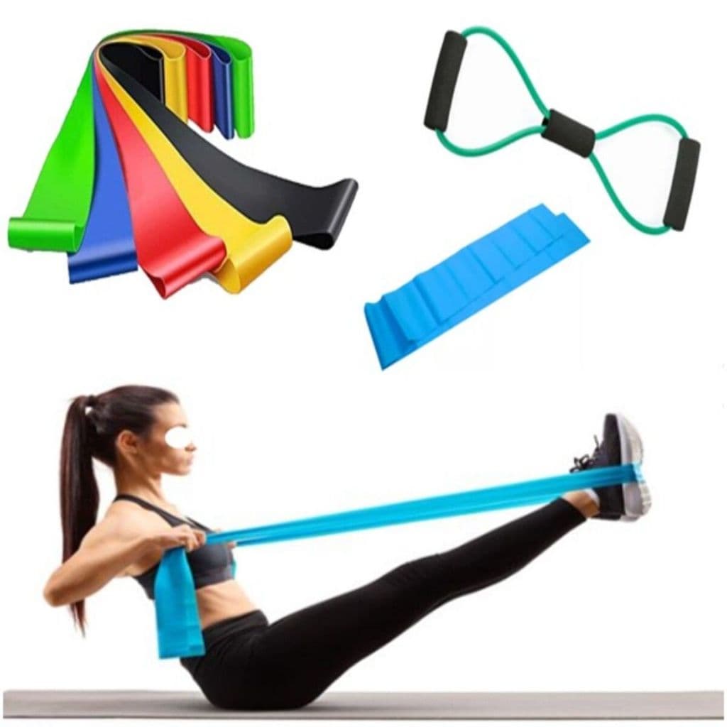 Kit Elásticos Treino em Casa  Extensor +5 Mini Band +Thera Band Exercício
