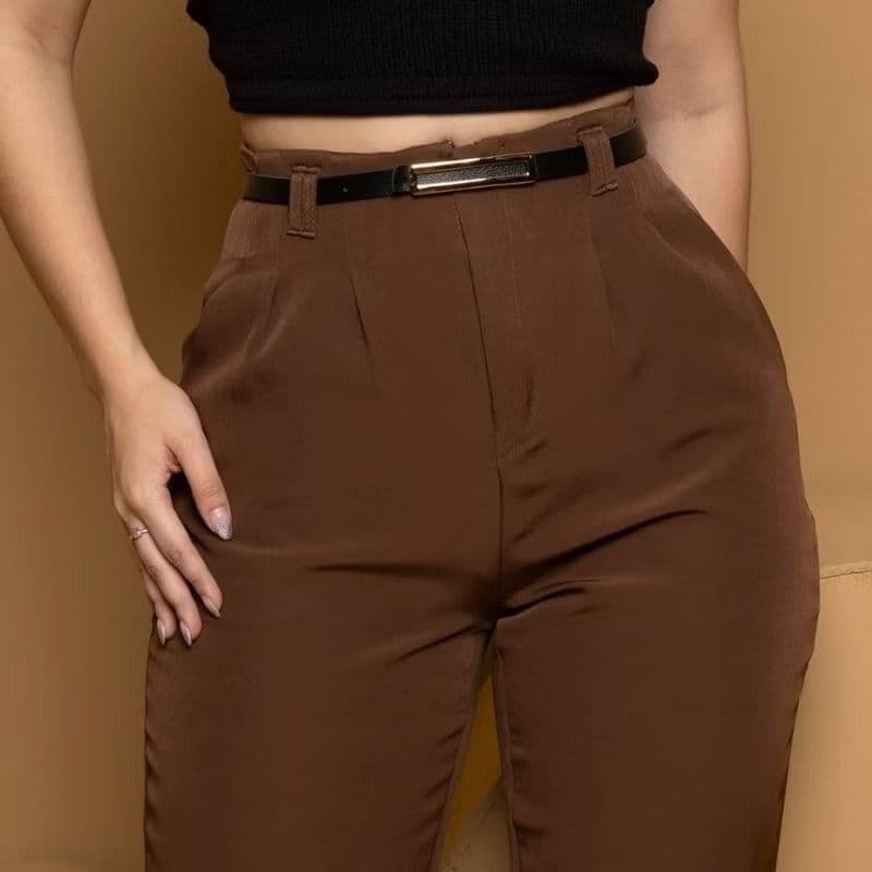 Calça Feminina ALFAIATARIA RETA ZR Cintura Alta Zíper Na Lateral COM CINTO