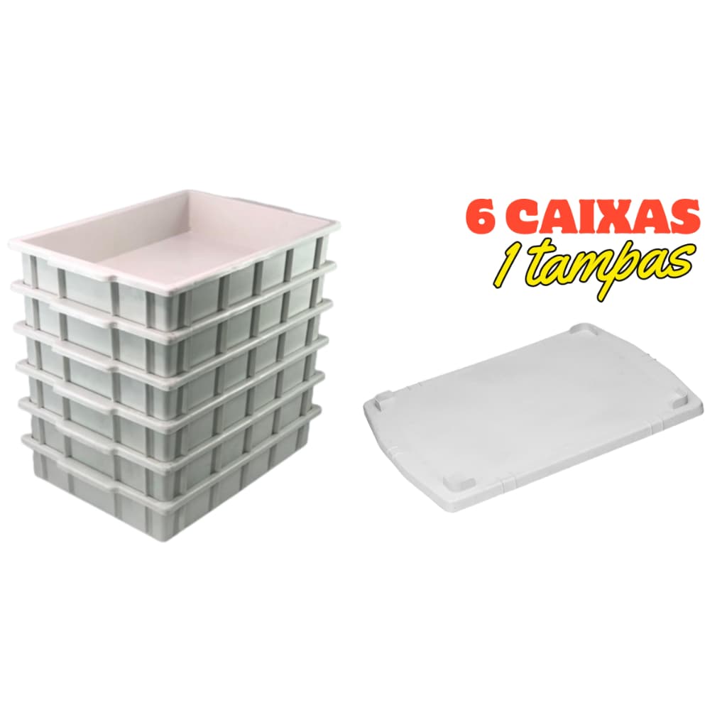 Kit 6 Caixa Bandeja Plastica Panificadora Açougue 7 Litros com 1 Tampa caixa para massas pizzas