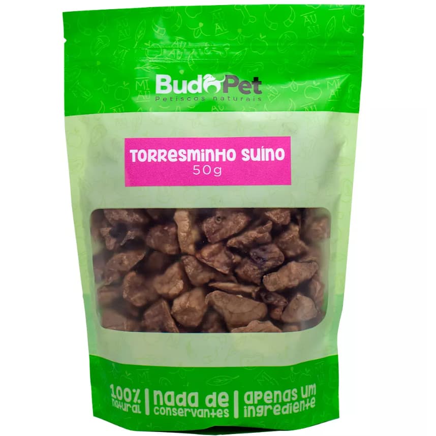Torresminho suíno Budopet Petisco natural desidratado Pulmão suíno Para Pets Cachorros e Gatos