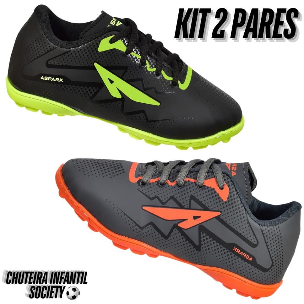 2 Pares Chuteira Society Infantil Masculino Colada Costurada Tênis Menino Criança Cano Baixo socity