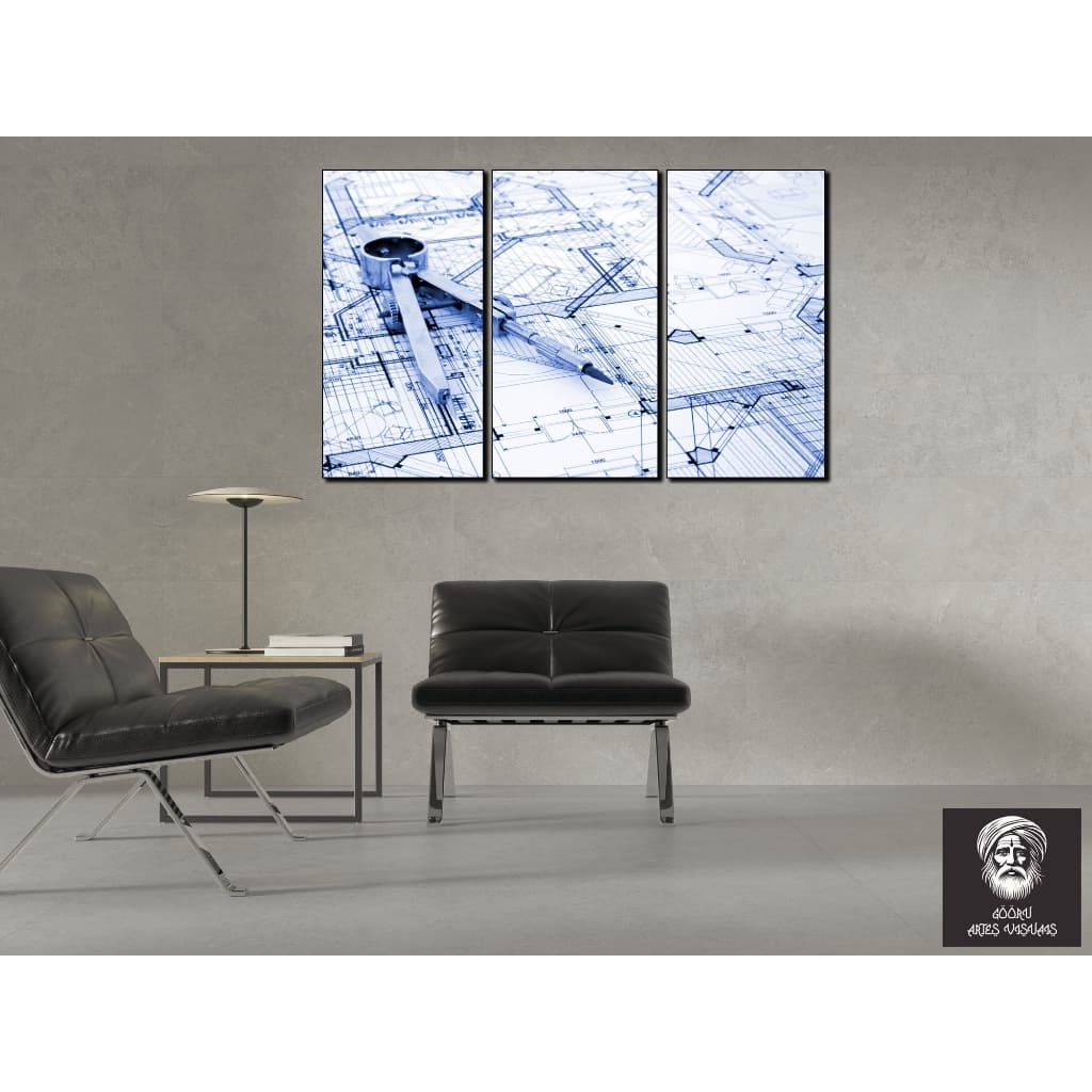 Quadro decorativo ferramentas de desenho geometria compasso engenharia e arquitetura construção civil escritório