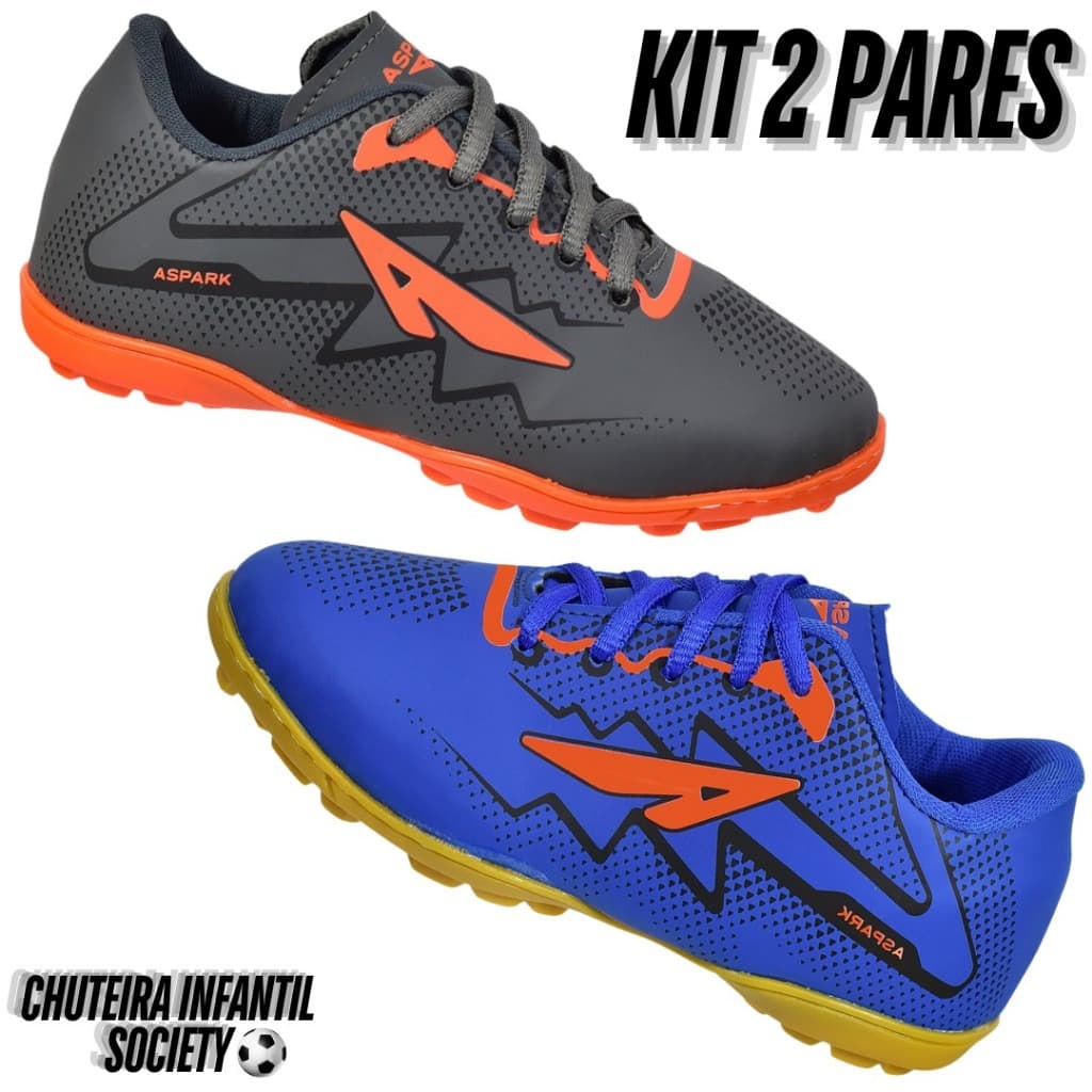 2 Pares Chuteira Society Infantil Masculino Tênis Futebol Criança Envio Imediato Leve e Macia
