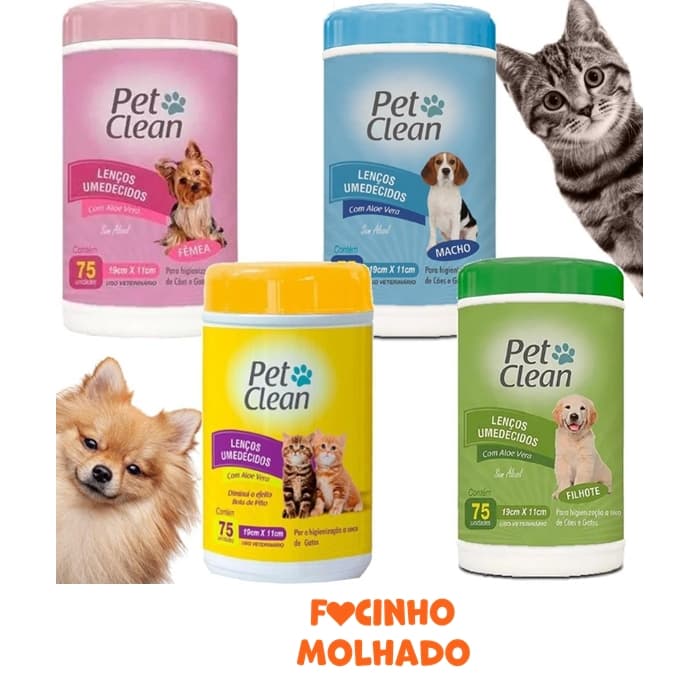 Lenço Umedecido para Cachorro e Gato Pet Clean - 75 Unidades Diversos Modelos
