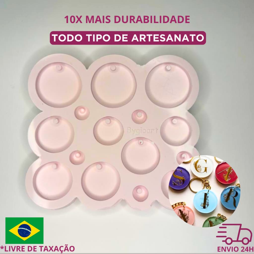 Molde redondo de silicone resina epóxi chaveiro circulo pingente artesanato diy bisquit 15 cavidades