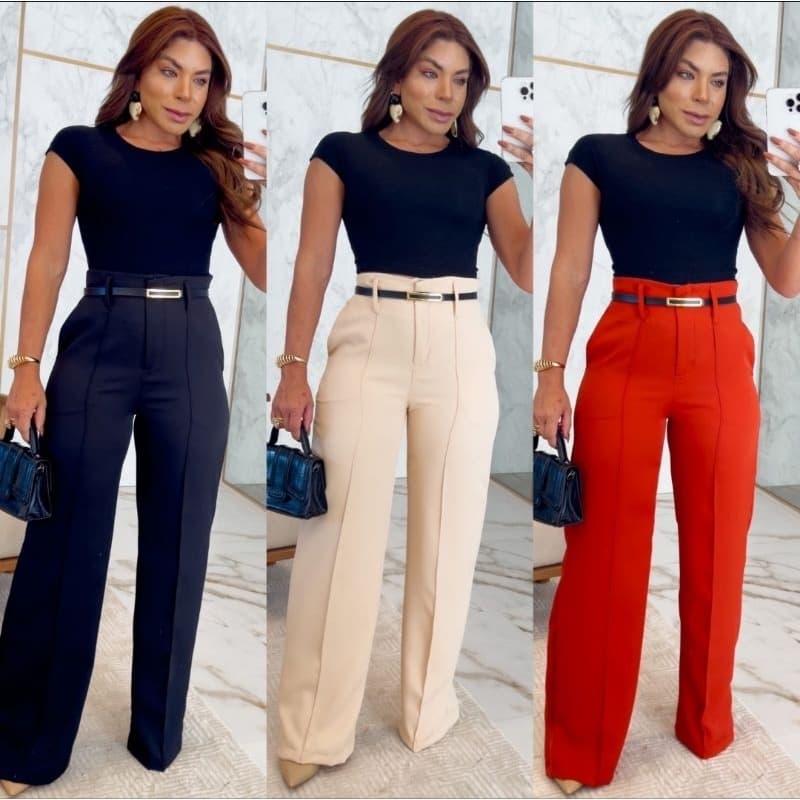 kit 3/6 Calças Pantalona Femenina Alfaiataria Premium Novo Lançamento Com Ziper na Lateral