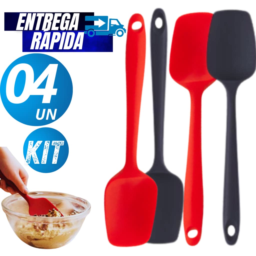 Kit 04/02  Espátula de Silicone Espátula 27cm Grande Reta Cozinha Casa Buffet Linha Premium