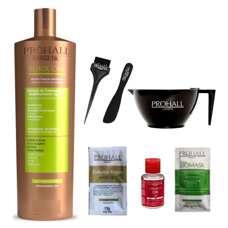 Escova Progressiva Sem Formol Vegana Realinhamento Capilar Burix One - PROHALL - 1000 ml (1 litro) + Brindes