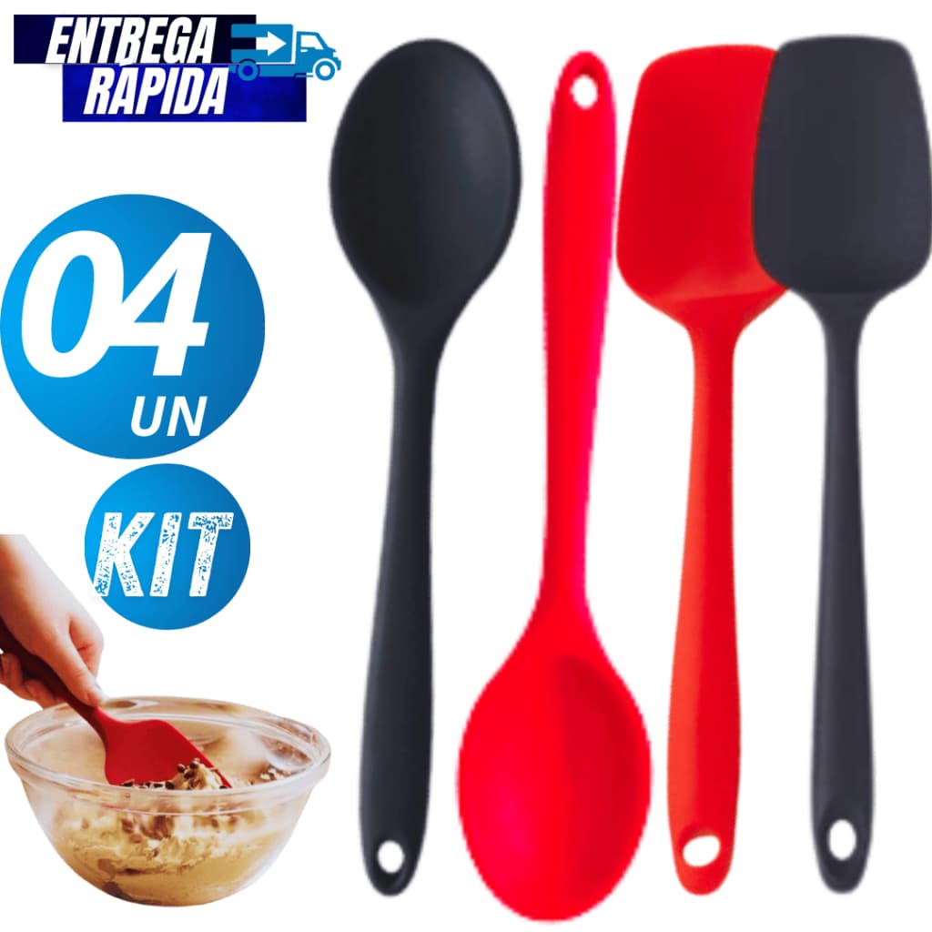 Kit 04/02  Utensílios De Silicone Espátula  E Colher De Arroz Toda Em Silicone Para Sua Cozinha