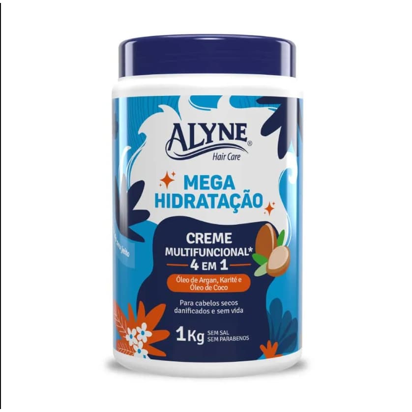 Creme de Pentear, Hidratar e Pré Shampoo Multifuncional 4 em 1 Mega Hidratação 1kg Alyne