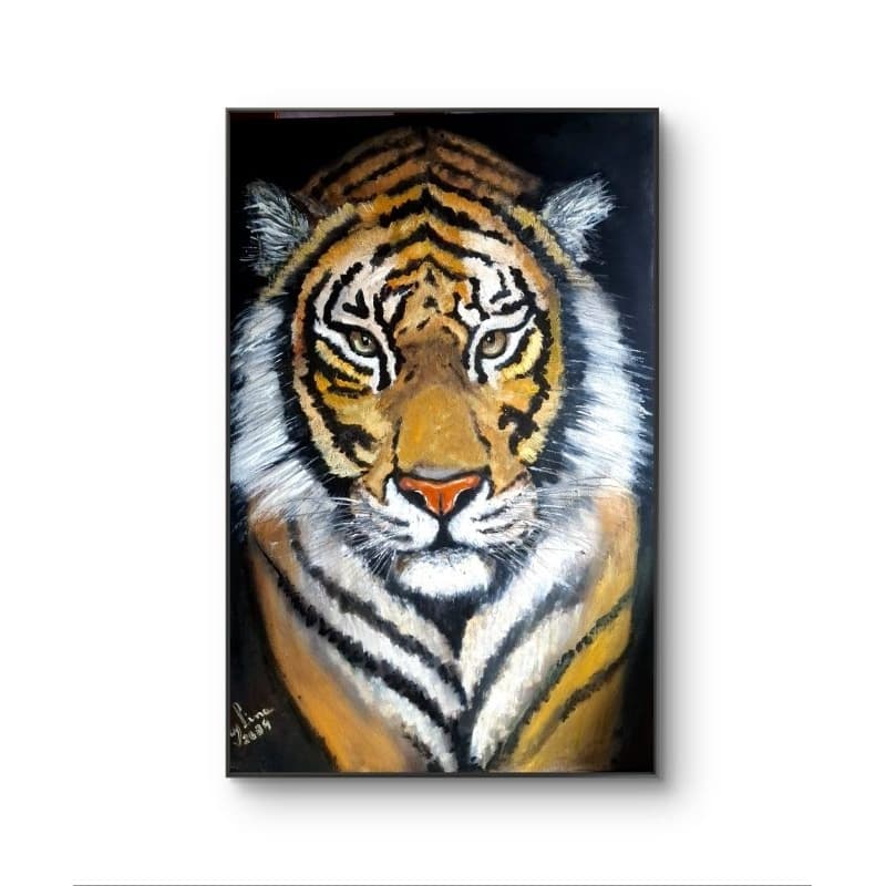 Quadro Decorativo Tigre Tinta Óleo Pintura Original em Tela 50x70 para Casa, Sala