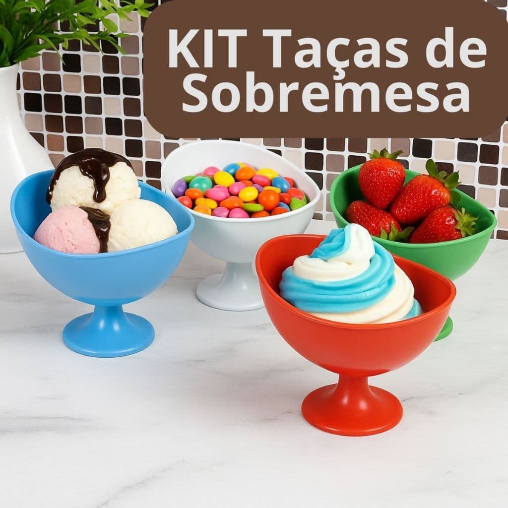 Kit 4 Taças de Sobremesa 270ml Plástico Resistente Bala Sorvete Doces