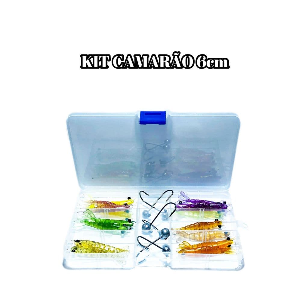 KIT CAMARÃO ARTIFICIAL 6 CENTÍMETROS 26 UNIDADES COM ESTOJO ULTRA LIGTH