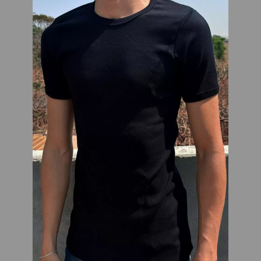 Camisa canelada Slim Justa ao Corpo Estilo Americano