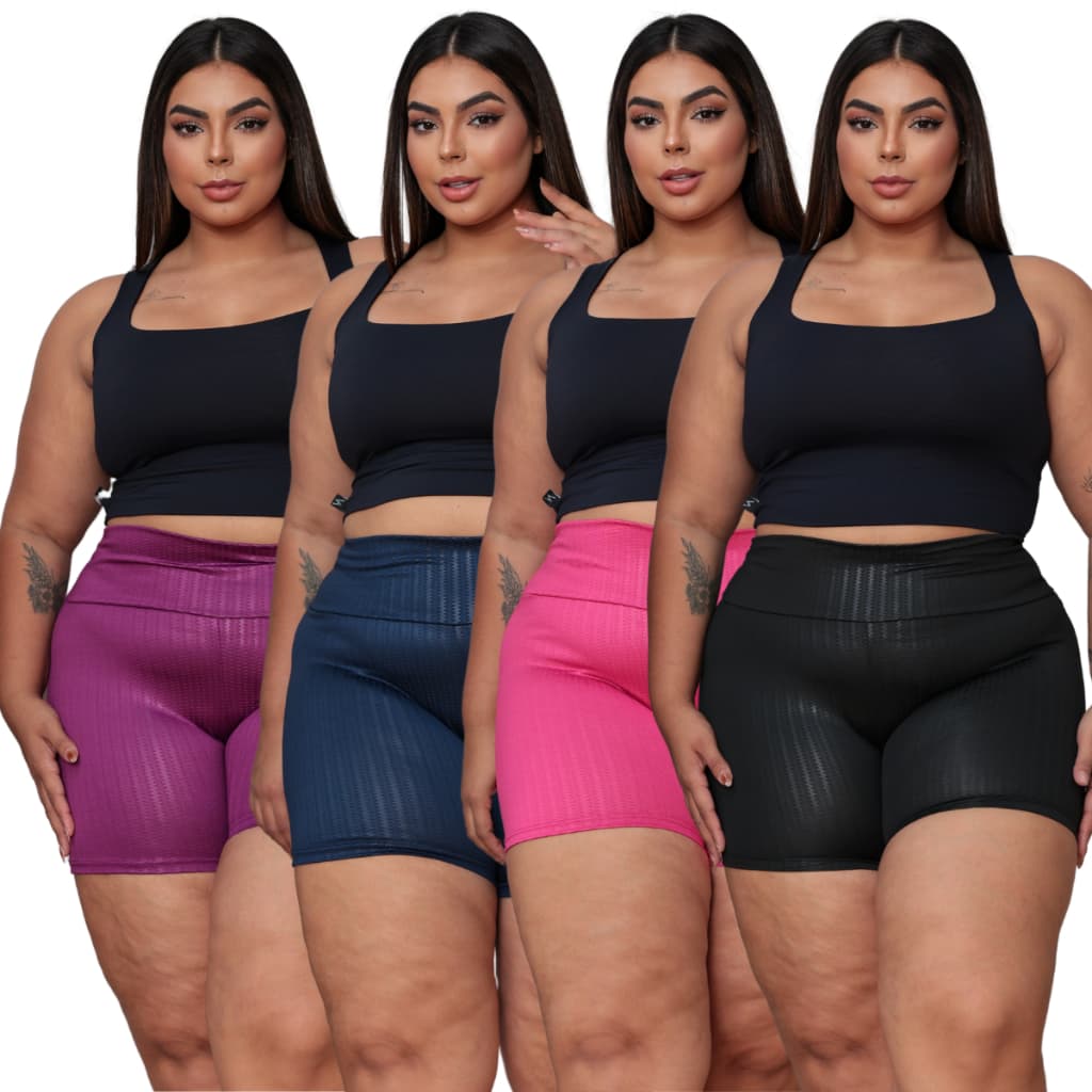 Kit 4 Shorts Shortinho Feminino 3D Plus Size Legging Suplex Feminina Academia Levanta Bumbum