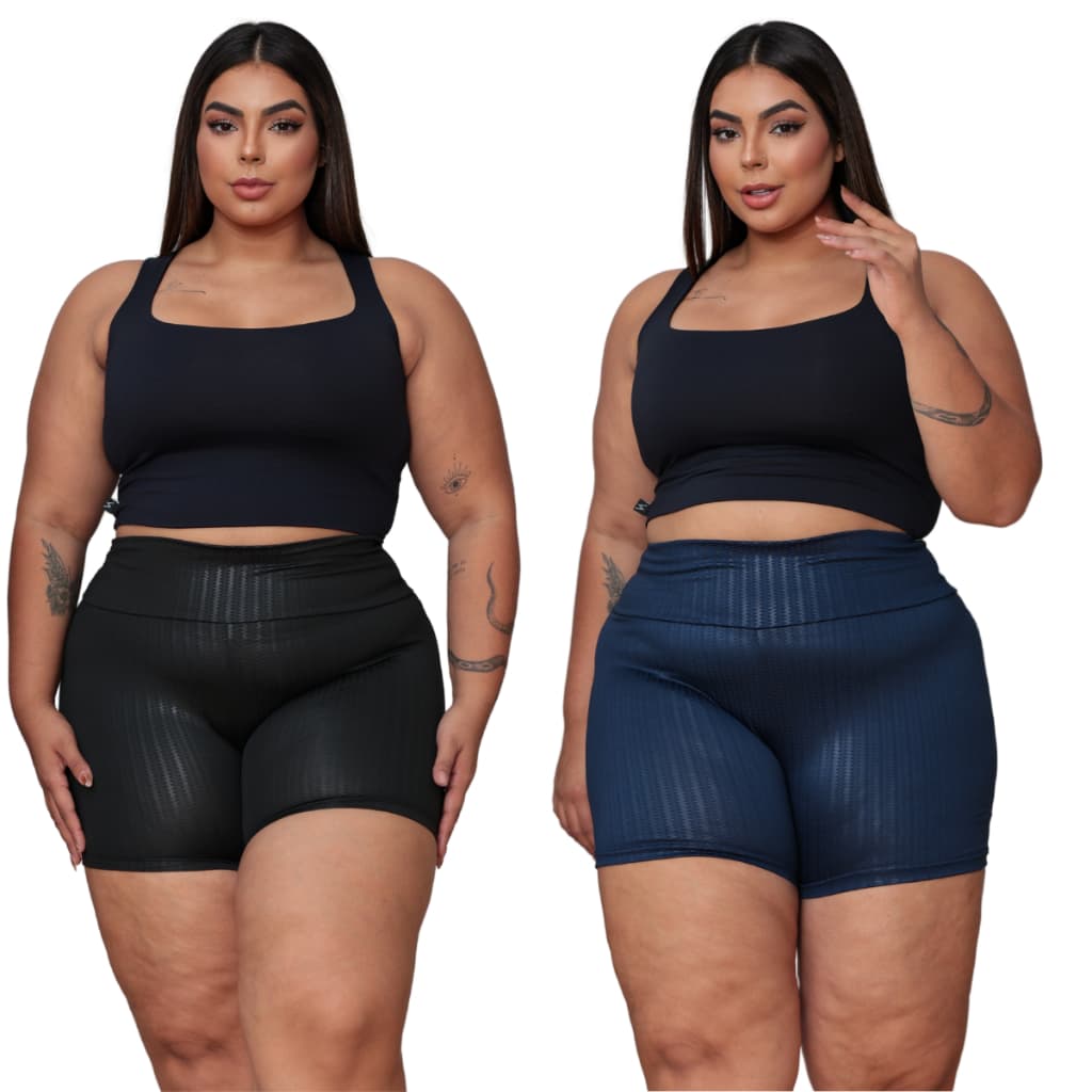 Kit 2 Short Shortinho Feminino 3D Legging Suplex Leg Academia Cintura Alta Levanta Bumbum
