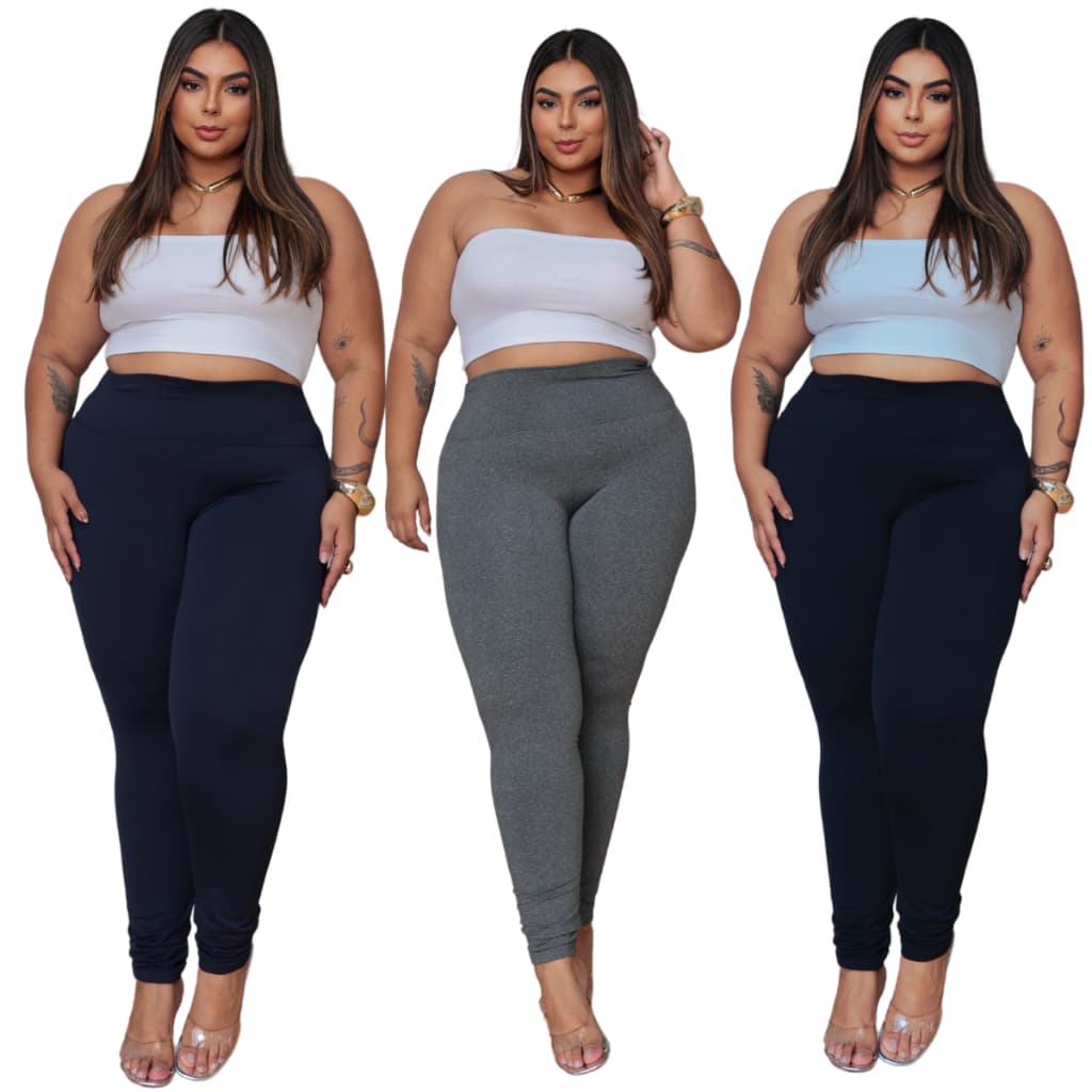 Kit 2 Calça Legging Suplex Plus Size Feminina Academia Cintura Alta Levanta Bumbum