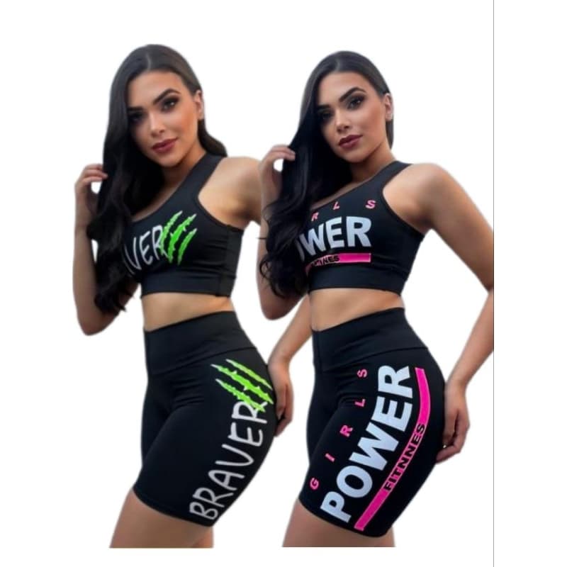 Conjunto fitness short e top academia ginástica shorts e cropped feminino