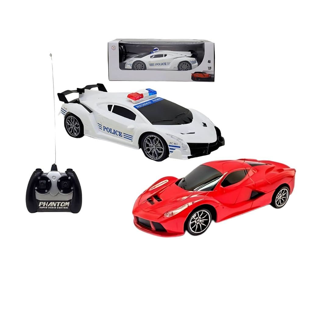 Carrinho de Controle Remoto Brinquedo Super Carro de Policia Carrinho Força Tática ou Ferrari