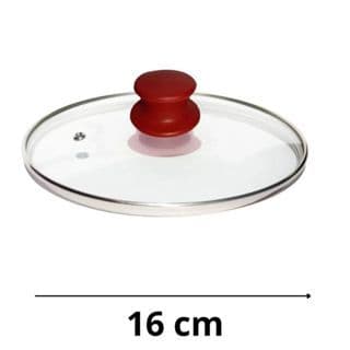 TAMPA DE VIDRO N 16 CM TEMPERADO AULSA PARA PANELAS E FRIGIDEIRAS-  COM BORDA DE AÇO-  POMEL PUXADOR VERMELHO| UNIVERSAL