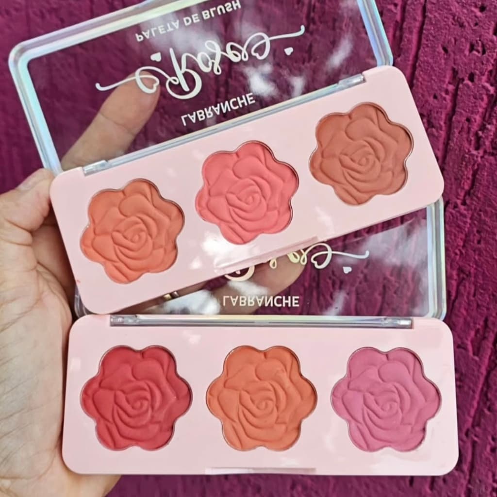 Blush LABRANCHE PALETA FLORES, 3 cores, fácil de maquiagem, cor tridimensional Natural, Blush Rouge