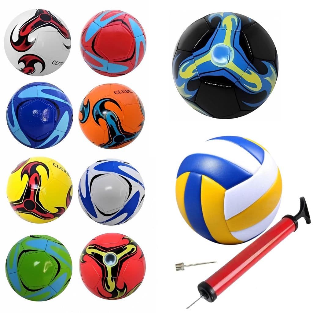 Kit Bola de Futebol ou Vôlei + Bomba Com Bico de Aço Tamanho 5 Oficial Profissional Couro Sintético Criança Esporte