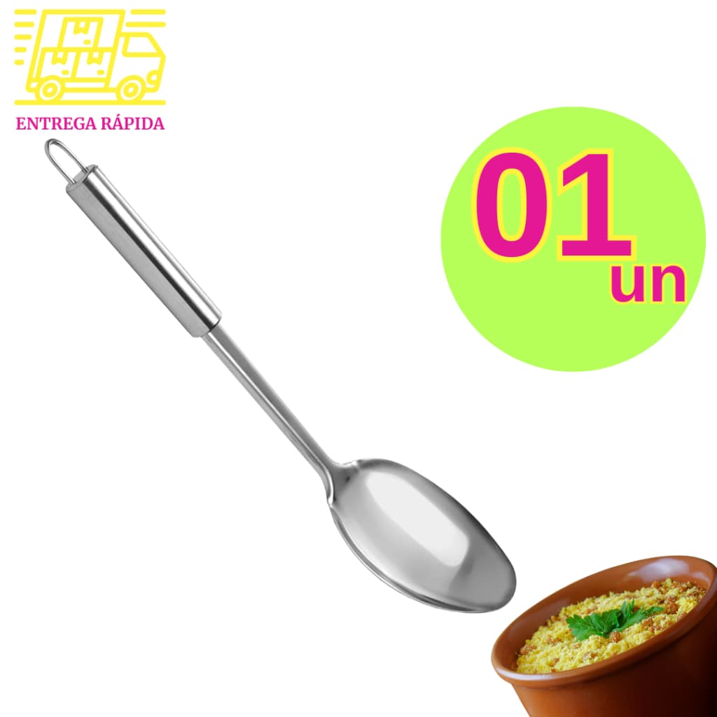 Colher Arroz Aço Inox Grande Cabo Longo 32cm Multiuso Universal Utensílio Cozinha Restaurantes Casas