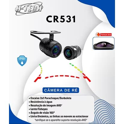 Camera de Ré Ultra HD Qualidade H-Tech Fish Eye 160 Graus Com Linha Dinamica Dupla Função Borboleta