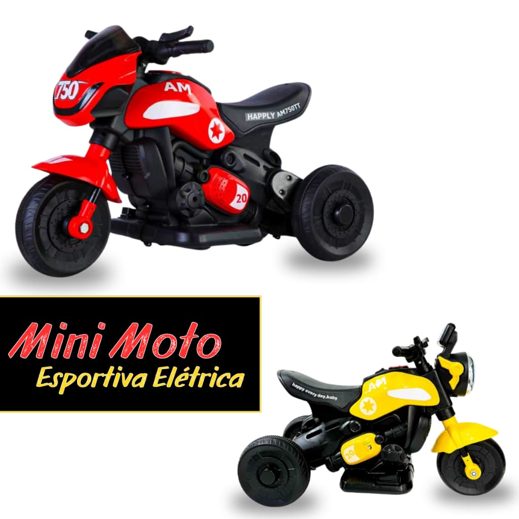 Mini Moto Elétrica Infantil Amarela Bateria Recarregável Bivolt 3+ Anos com Som, Música e Guiador Ergonômico Diversão