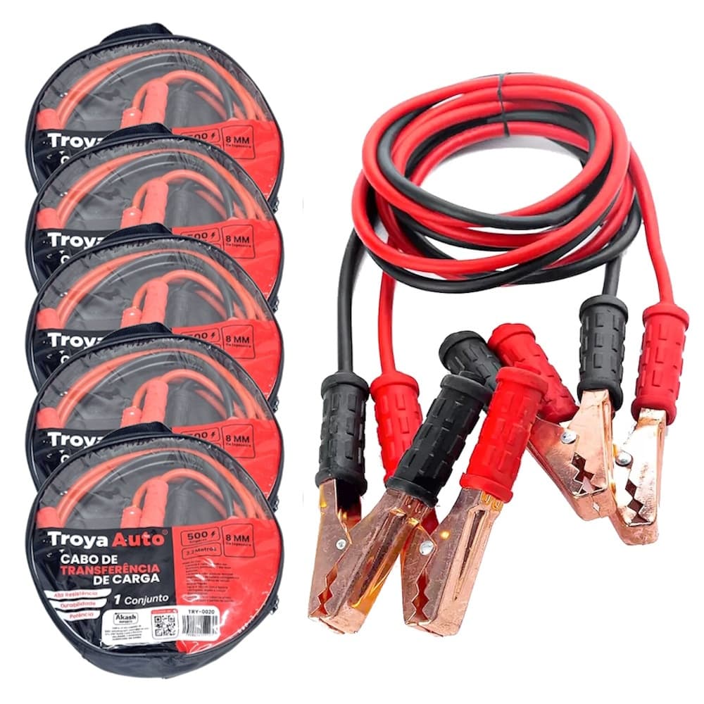 Kit 5 Cabos Auxiliares De Partida Chupeta Transferência De Carga 500Amp Atacado Revenda Lojista