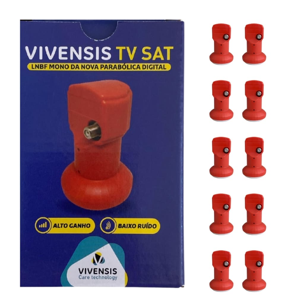 Kit 10 Captadores de Sinal para Antena Parabólica Universal HD Digital LNBF