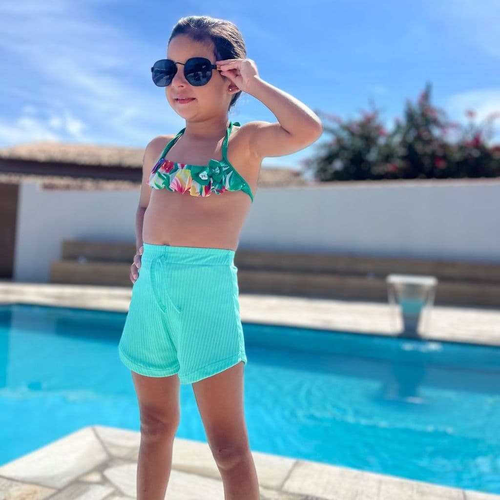 Short Infantil Menina Feminino Malha Canelada Praia Piscina Clube