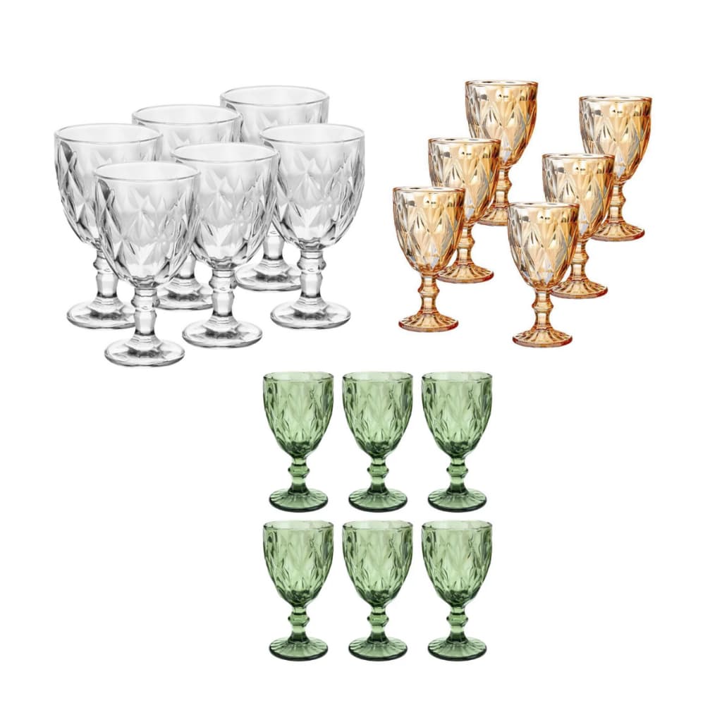 Jogo 6 Taças de Vidro Bico de Jaca Diamond 340ml Taças para Água Suco Vinho