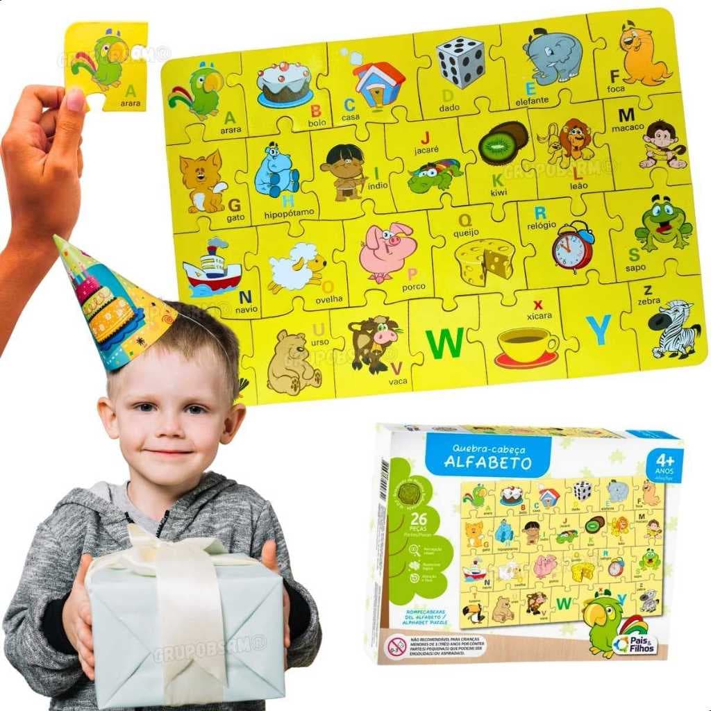 Puzzle Infantil Alfabeto MDF Brinquedo Educativo Presente Natal Crianças 4 5 6 7 anos Menino Menina