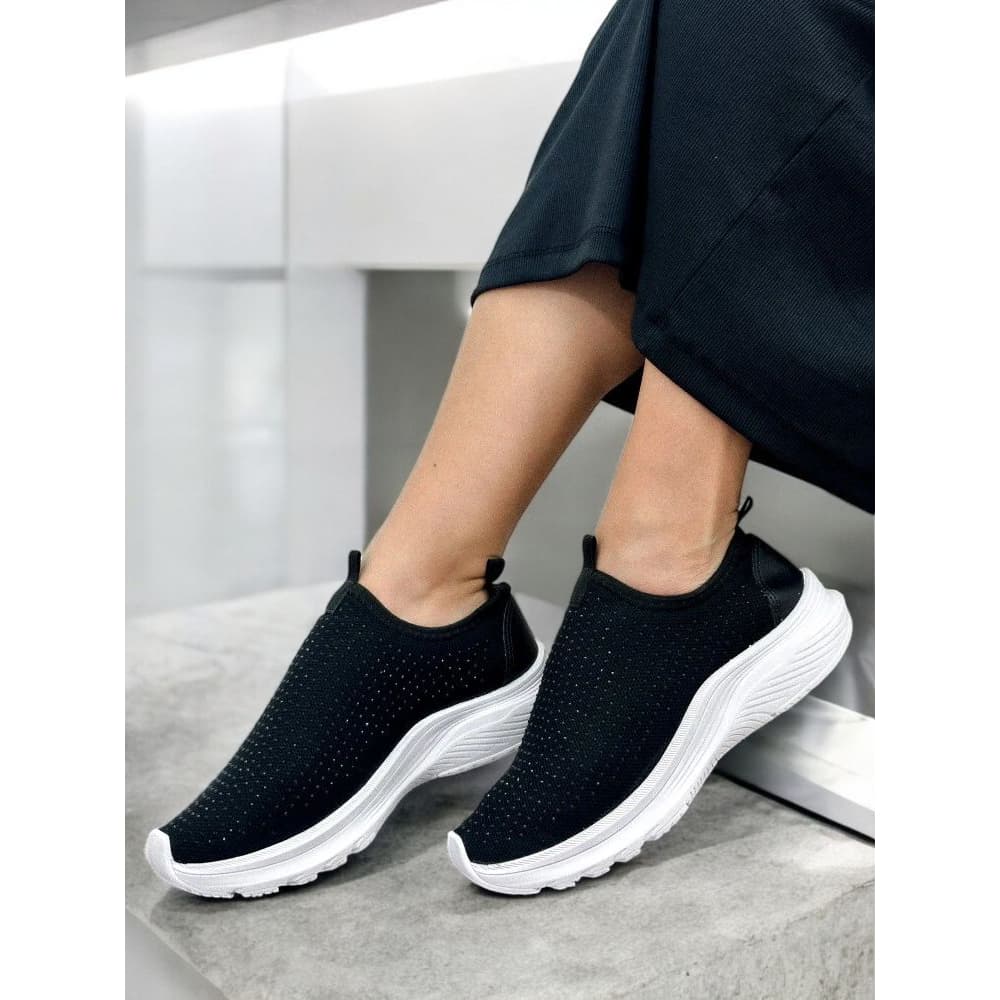 Tenis Meia Feminino Calce Facil Slip On Caminhada Dia Leve Trabalho Ortopedico Confortavel Brilho Sapatenis Sem Cadarço