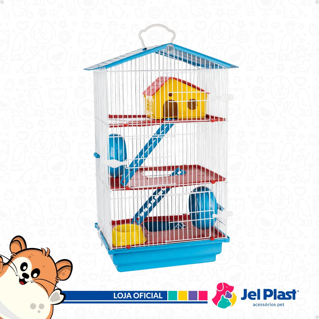 Gaiola Hamster Mercol, Gerbil, Rato Twister Roedores – 3 Andares com Teto Plástico – Jel Plast
