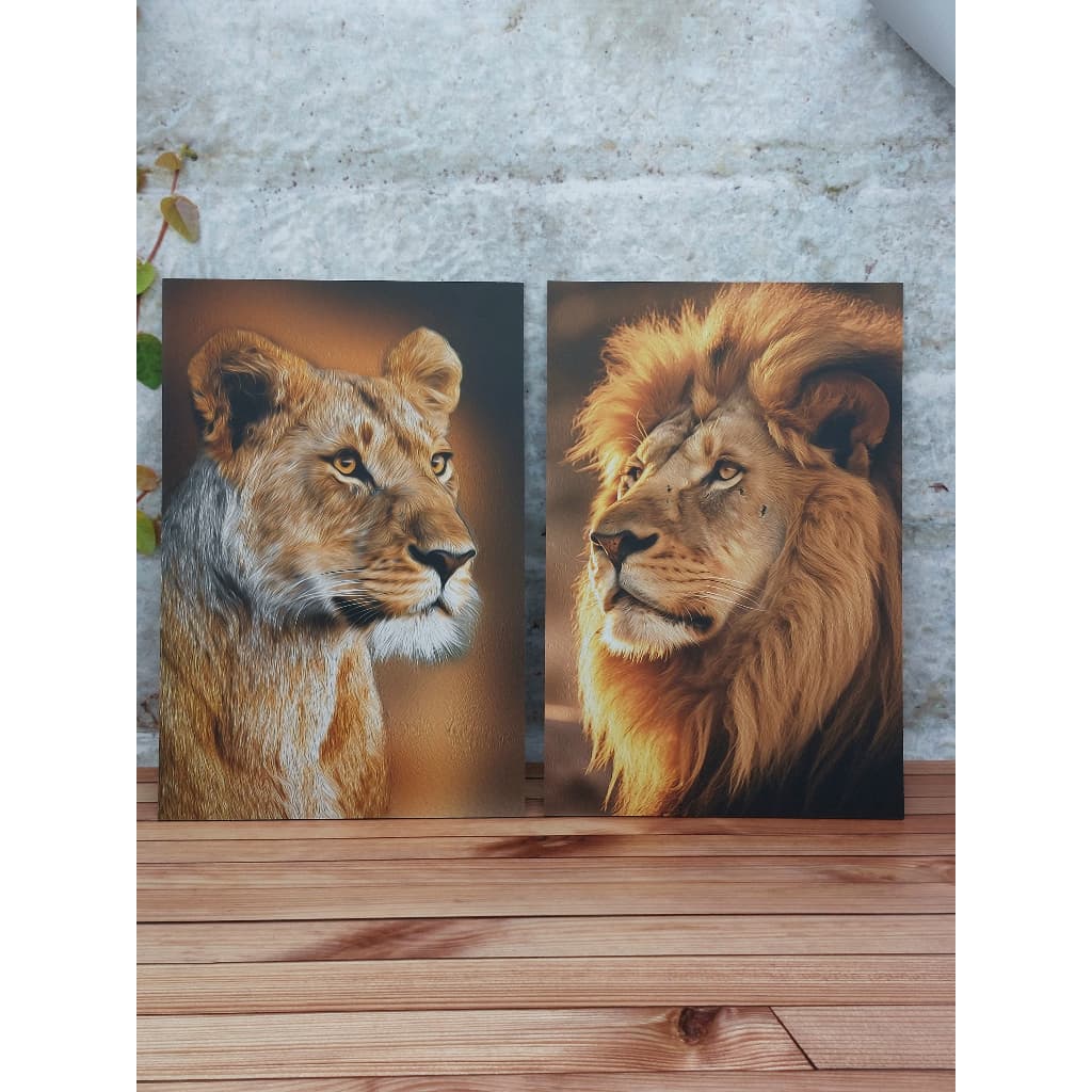 Placa mdf decorativa leão e leoa