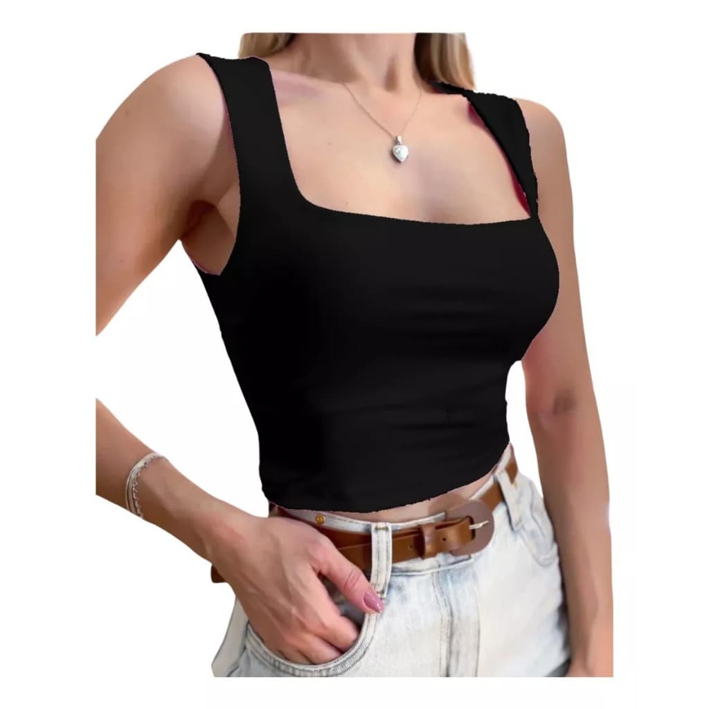 Cropped Regata Decote Quadrado Feminino com Alça Larga